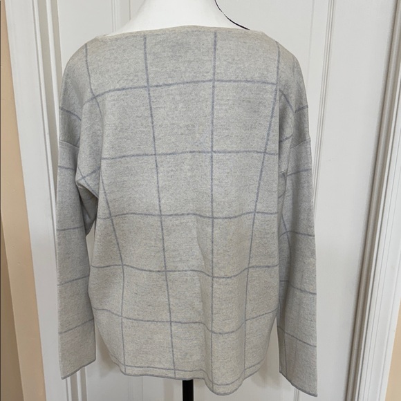 Eileen Fisher Light Gray Grid Sweater - Picture 3 of 4